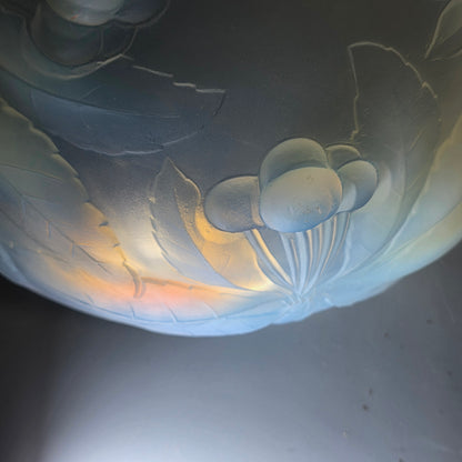 Pair of Signed 1930s French Opalescent Glass Bowls – G Vallon – Vintage Cherries Design