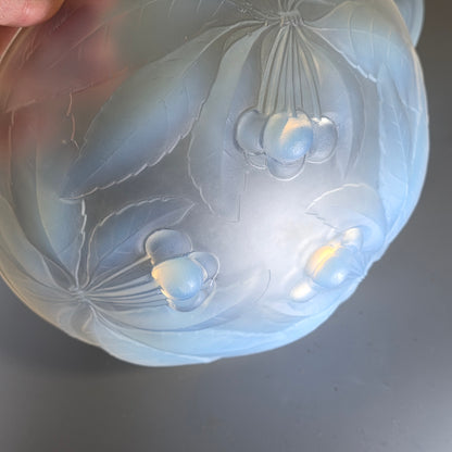 Pair of Signed 1930s French Opalescent Glass Bowls – G Vallon – Vintage Cherries Design