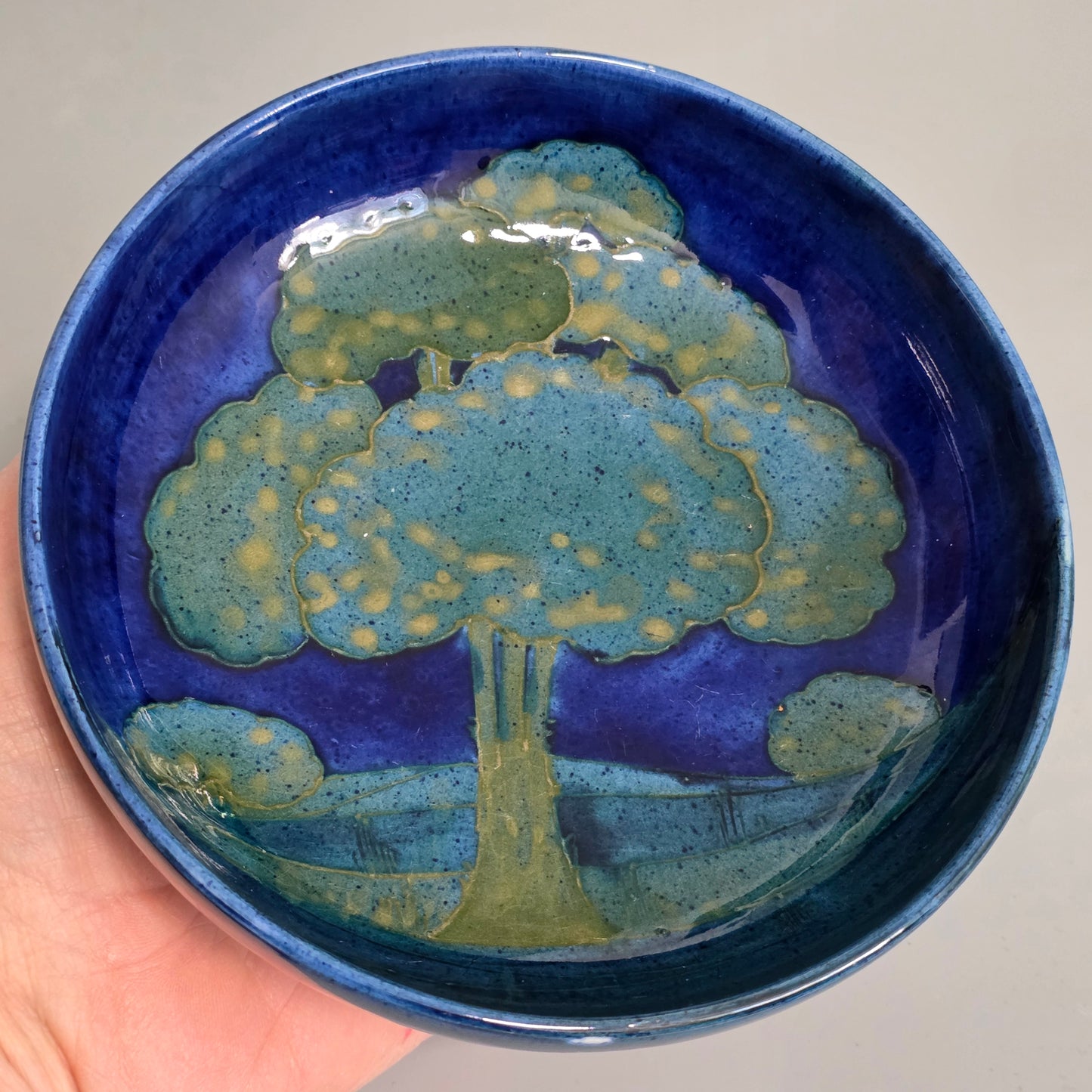 William Moorcroft Moonlit Blue Bowl C1924 Signed Wm Art Pottery Dish Collectable