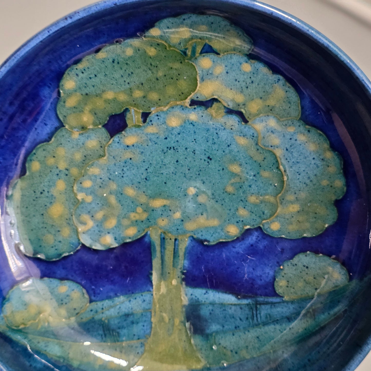 William Moorcroft Moonlit Blue Bowl C1924 Signed Wm Art Pottery Dish Collectable