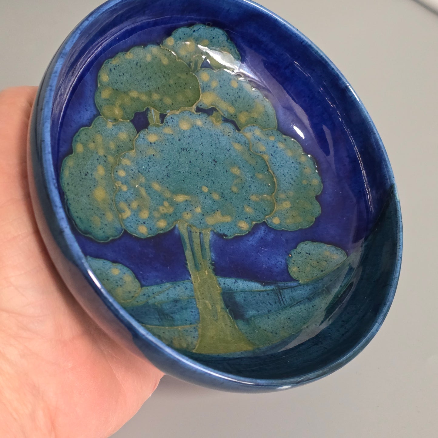 William Moorcroft Moonlit Blue Bowl C1924 Signed Wm Art Pottery Dish Collectable