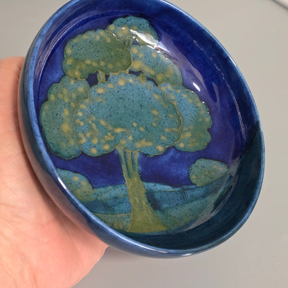 William Moorcroft Moonlit Blue Bowl C1924 Signed Wm Art Pottery Dish Collectable