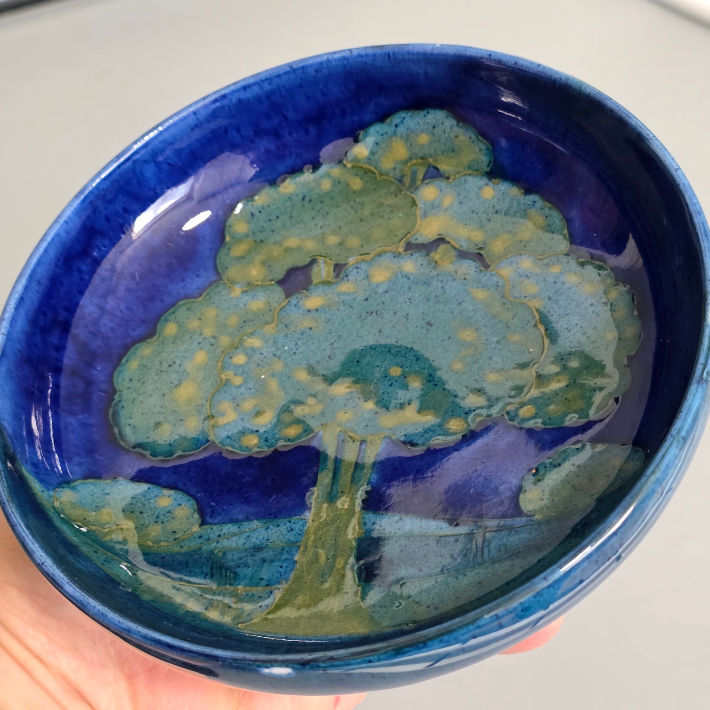William Moorcroft Moonlit Blue Bowl C1924 Signed Wm Art Pottery Dish Collectable