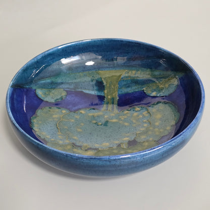 William Moorcroft Moonlit Blue Bowl C1924 Signed Wm Art Pottery Dish Collectable