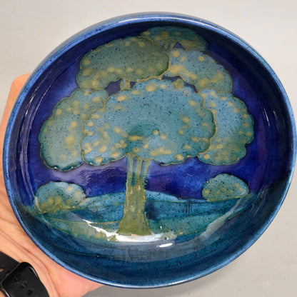 William Moorcroft Moonlit Blue Bowl C1924 Signed Wm Art Pottery Dish Collectable