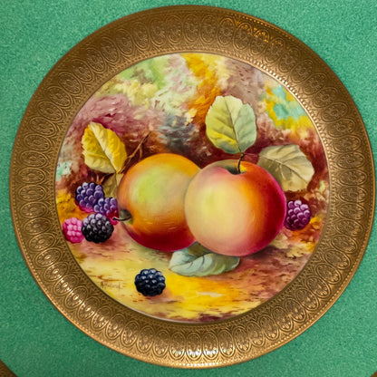 Pair Antique Wedgwood Hand Painted Fruit Plates (27cm) Ad Holland Emerald Green Gilt C1910