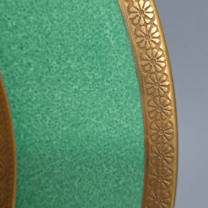 Pair Antique Wedgwood Hand Painted Fruit Plates (27cm) Ad Holland Emerald Green Gilt C1910