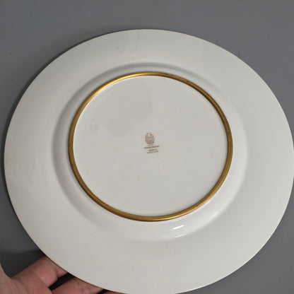 Pair Antique Wedgwood Hand Painted Fruit Plates (27cm) Ad Holland Emerald Green Gilt C1910