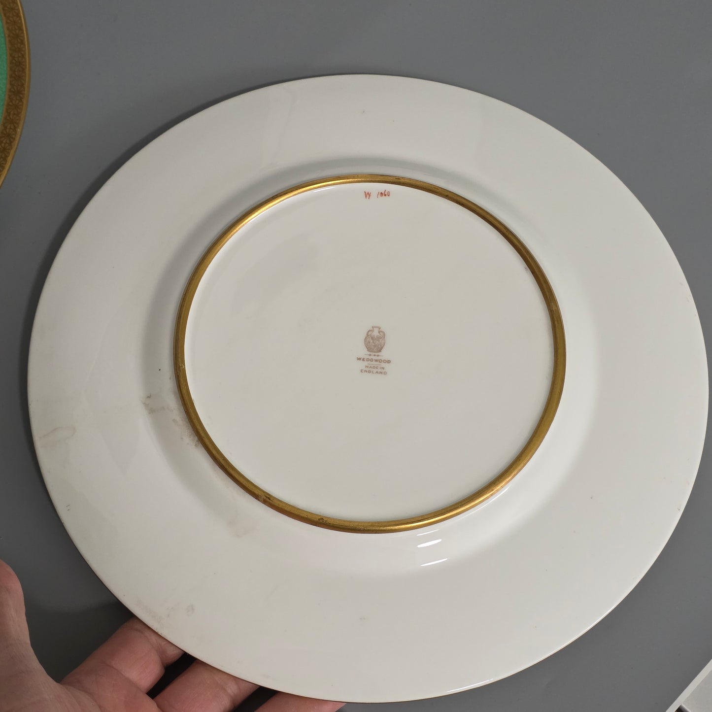 Pair Antique Wedgwood Hand Painted Fruit Plates (27cm) Ad Holland Emerald Green Gilt C1910
