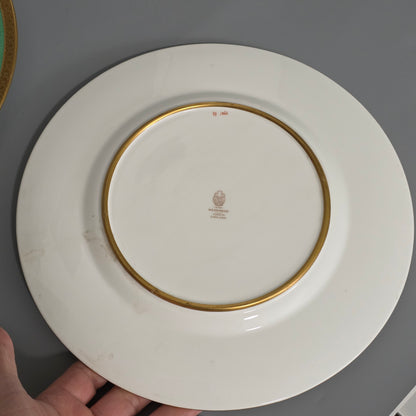 Pair Antique Wedgwood Hand Painted Fruit Plates (27cm) Ad Holland Emerald Green Gilt C1910