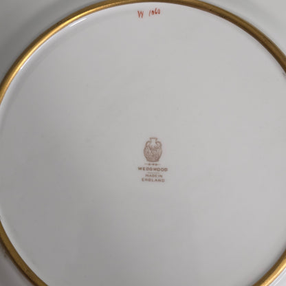 Pair Antique Wedgwood Hand Painted Fruit Plates (27cm) Ad Holland Emerald Green Gilt C1910