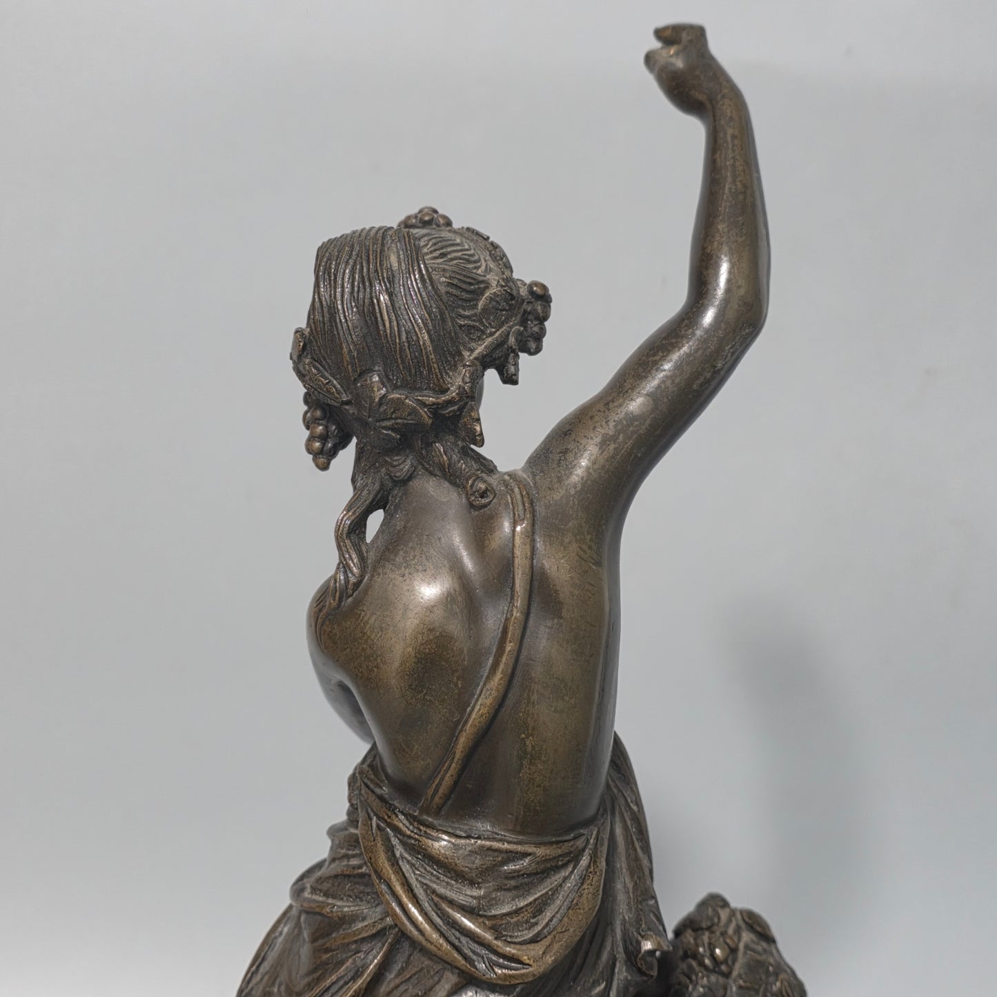 Antique European Bronze Bacchante & Putto Sculpture Marble Base 36cm