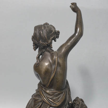 Antique European Bronze Bacchante & Putto Sculpture Marble Base 36cm