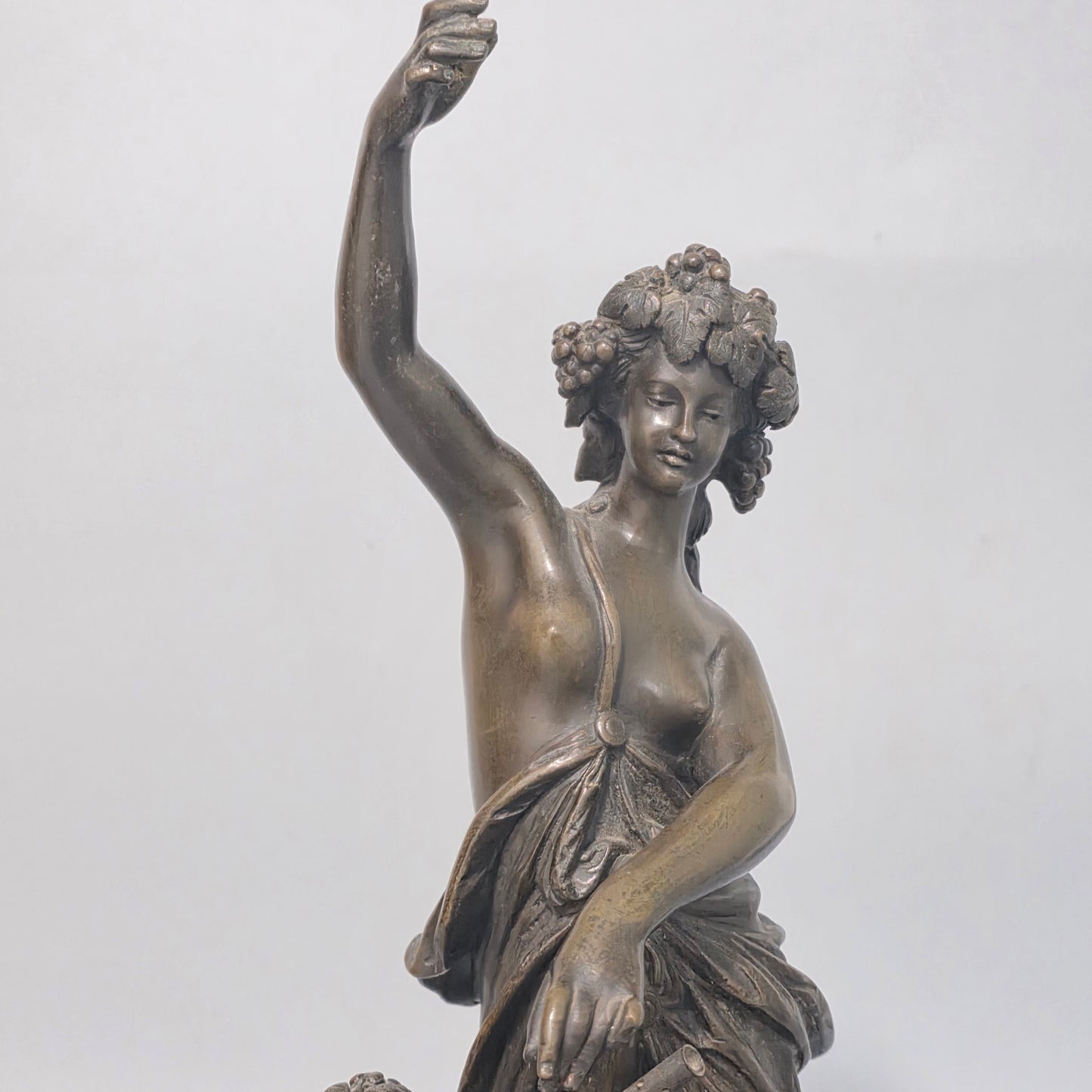Antique European Bronze Bacchante & Putto Sculpture Marble Base 36cm