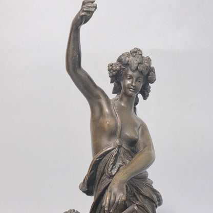 Antique European Bronze Bacchante & Putto Sculpture Marble Base 36cm