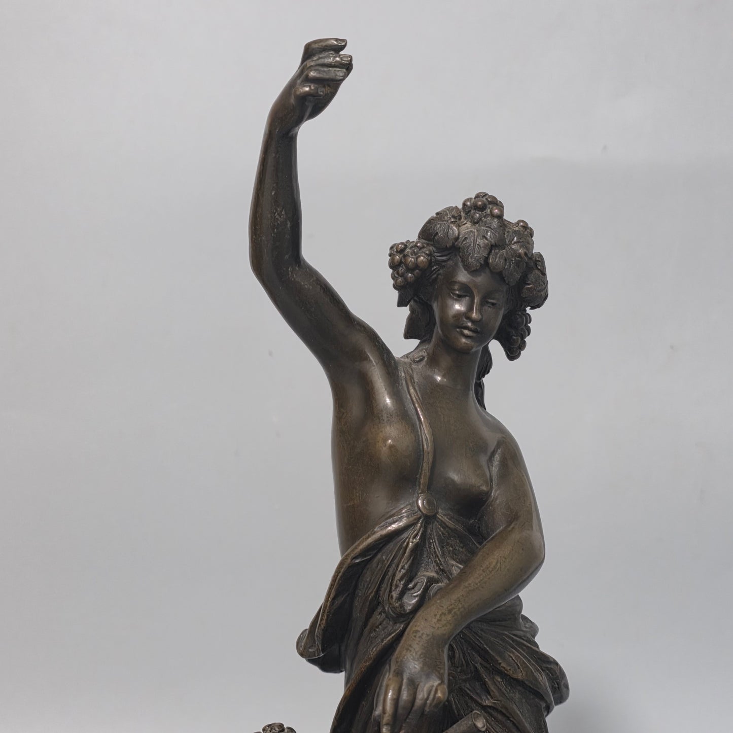 Antique European Bronze Bacchante & Putto Sculpture Marble Base 36cm