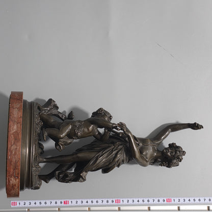 Antique European Bronze Bacchante & Putto Sculpture Marble Base 36cm