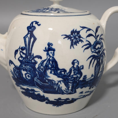 Worcester 18thc Blue And White Teapot La Terre Pattern