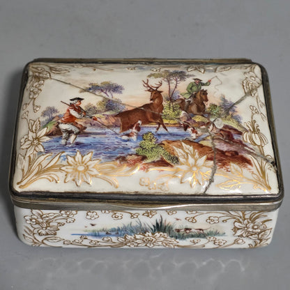 Large Kpm 19thc Silver Mounted Painted Table Snuffbox C1880