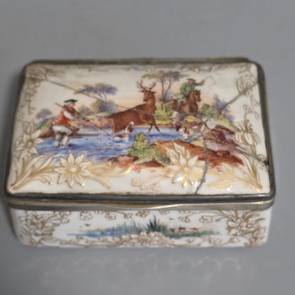 Large Kpm 19thc Silver Mounted Painted Table Snuffbox C1880