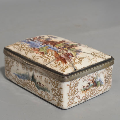 Large Kpm 19thc Silver Mounted Painted Table Snuffbox C1880