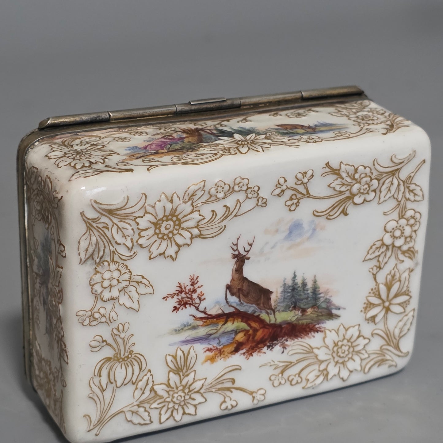 Large Kpm 19thc Silver Mounted Painted Table Snuffbox C1880