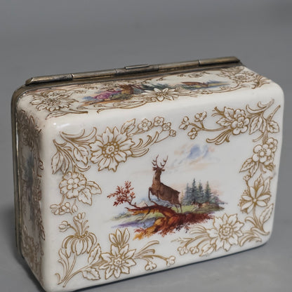 Large Kpm 19thc Silver Mounted Painted Table Snuffbox C1880