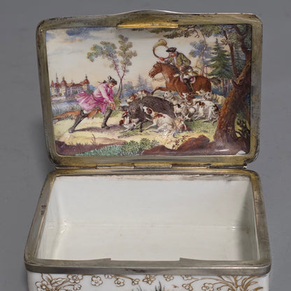 Large Kpm 19thc Silver Mounted Painted Table Snuffbox C1880