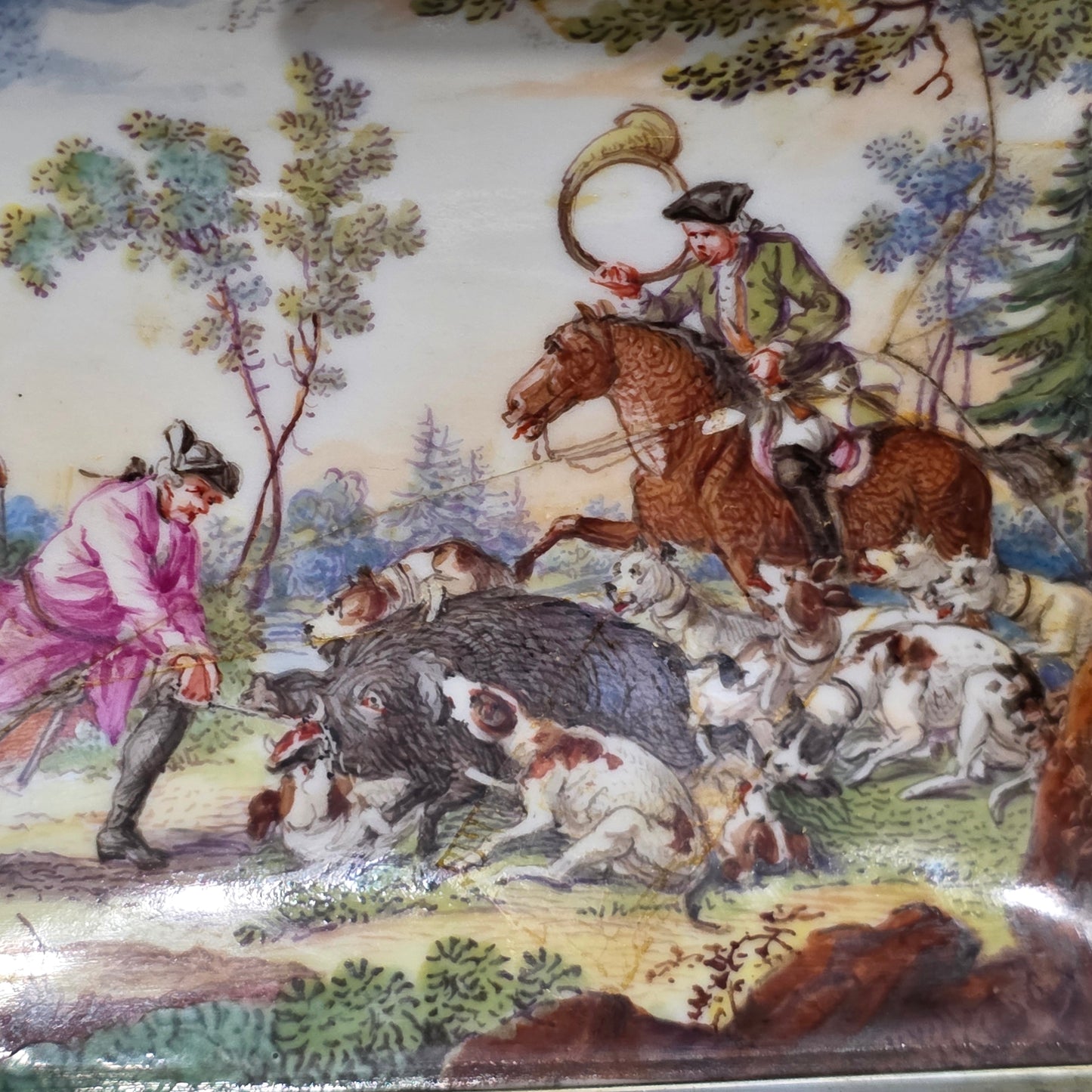 Large Kpm 19thc Silver Mounted Painted Table Snuffbox C1880