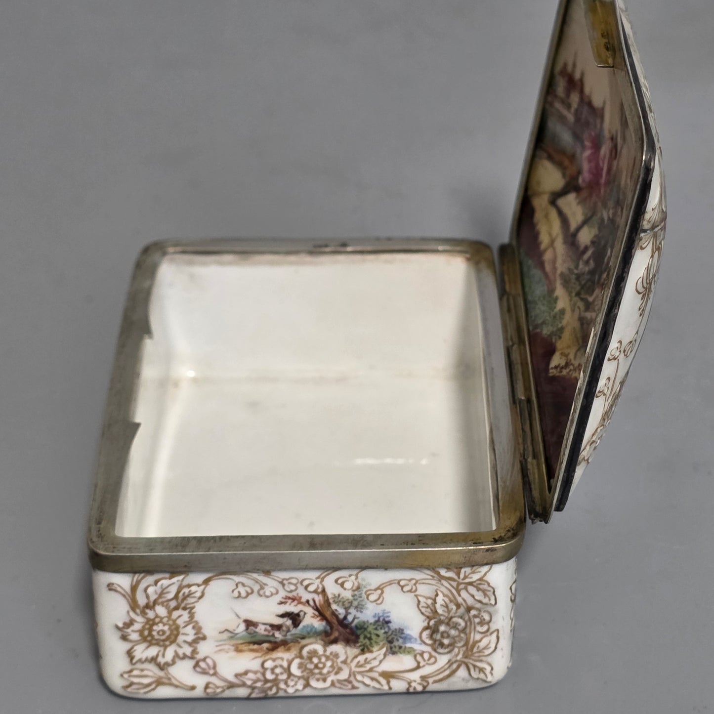 Large Kpm 19thc Silver Mounted Painted Table Snuffbox C1880