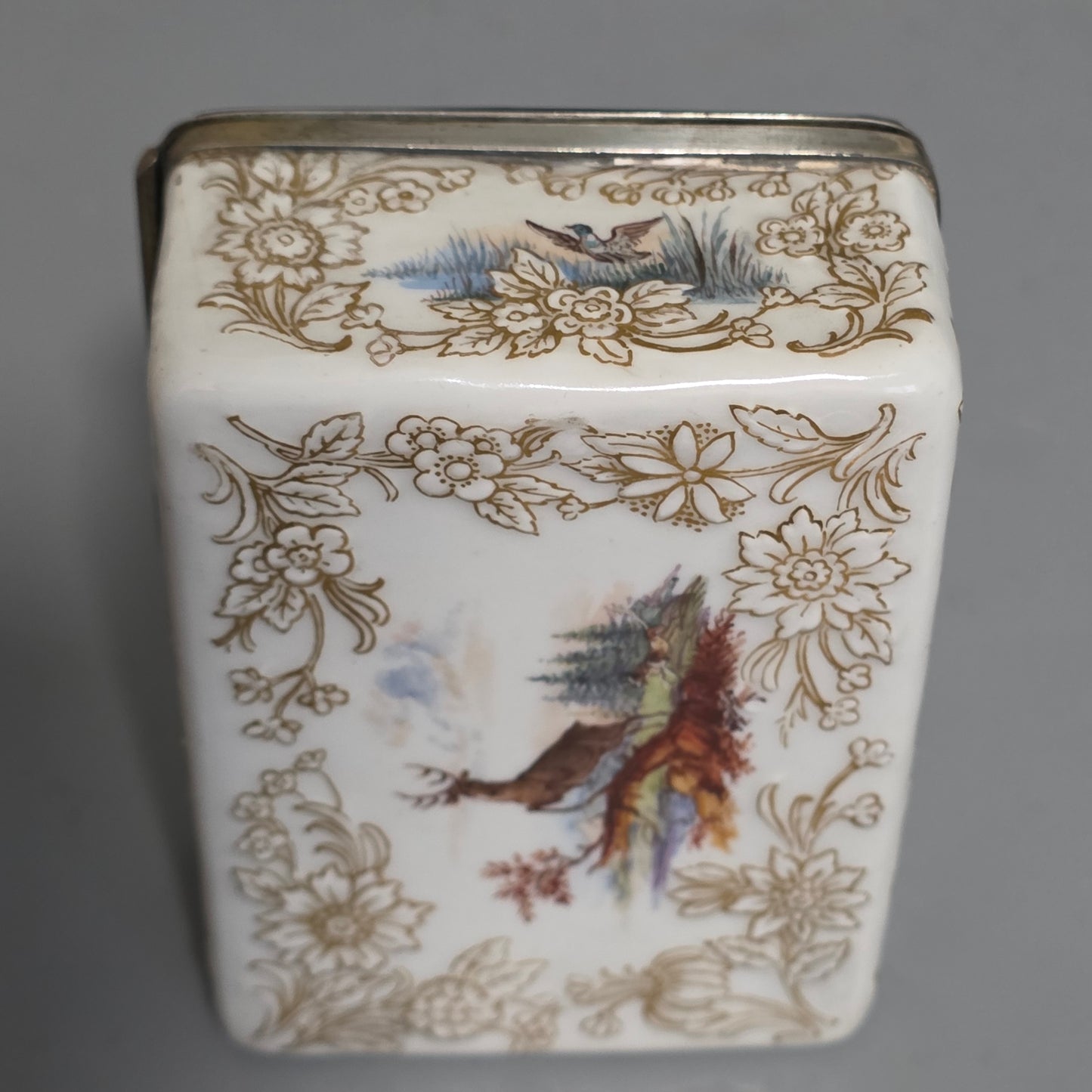 Large Kpm 19thc Silver Mounted Painted Table Snuffbox C1880