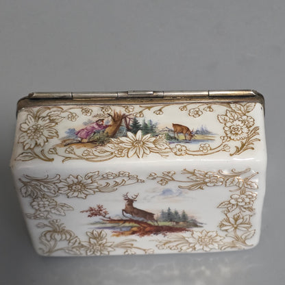 Large Kpm 19thc Silver Mounted Painted Table Snuffbox C1880