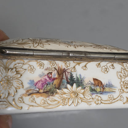 Large Kpm 19thc Silver Mounted Painted Table Snuffbox C1880