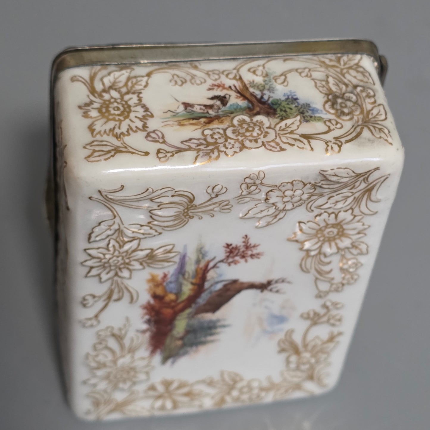 Large Kpm 19thc Silver Mounted Painted Table Snuffbox C1880