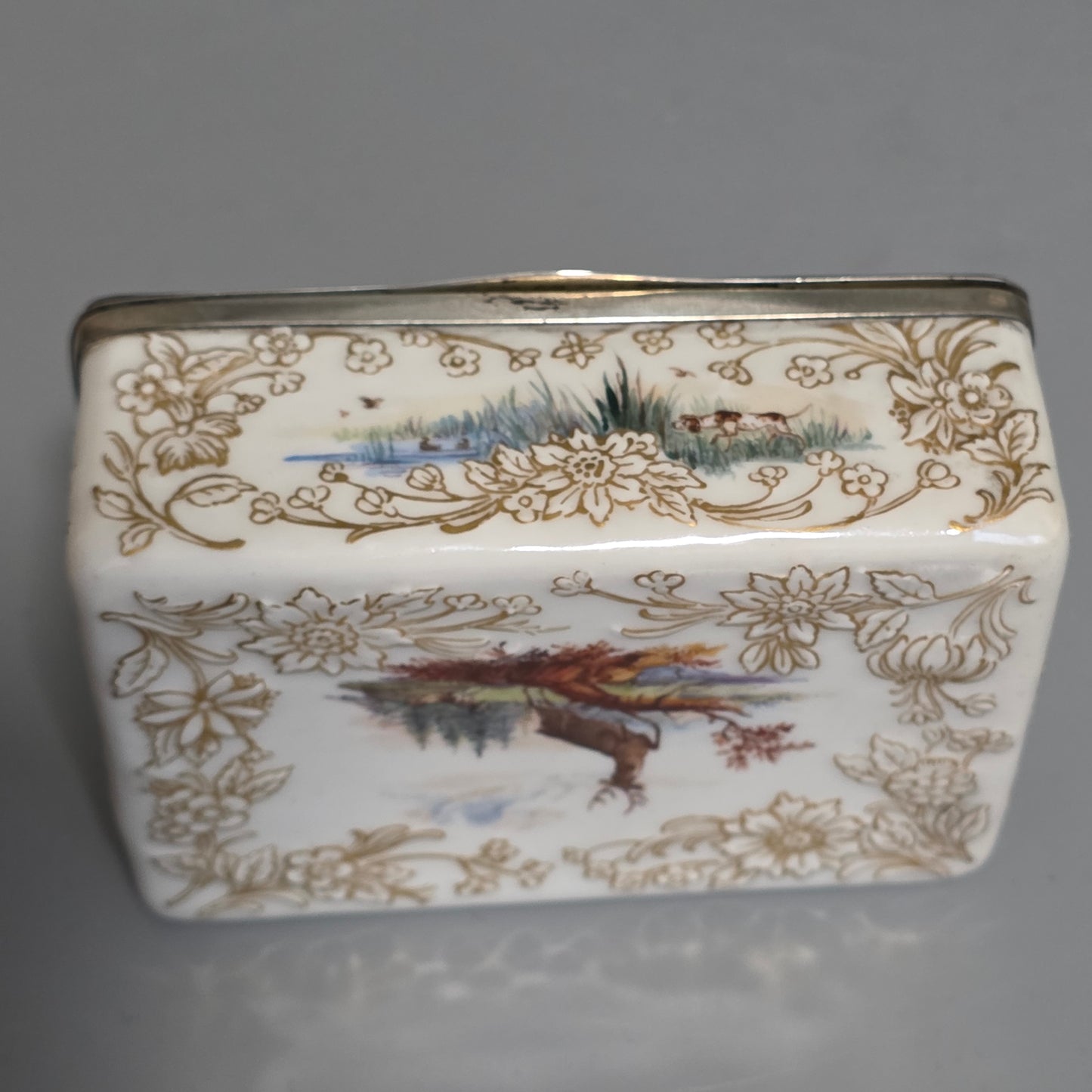 Large Kpm 19thc Silver Mounted Painted Table Snuffbox C1880