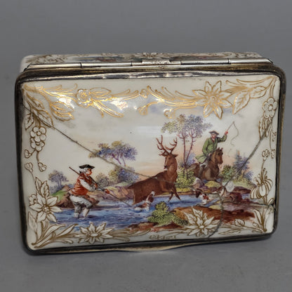 Large Kpm 19thc Silver Mounted Painted Table Snuffbox C1880