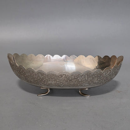 Delightful Quality Antique Persian Silver Engraved Oval Shaped Bowl