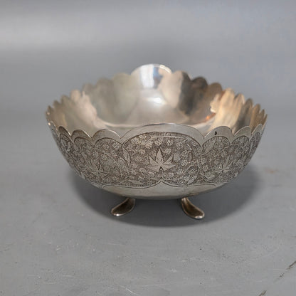 Delightful Quality Antique Persian Silver Engraved Oval Shaped Bowl