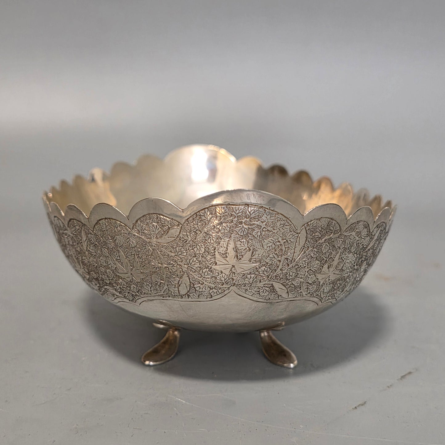 Delightful Quality Antique Persian Silver Engraved Oval Shaped Bowl