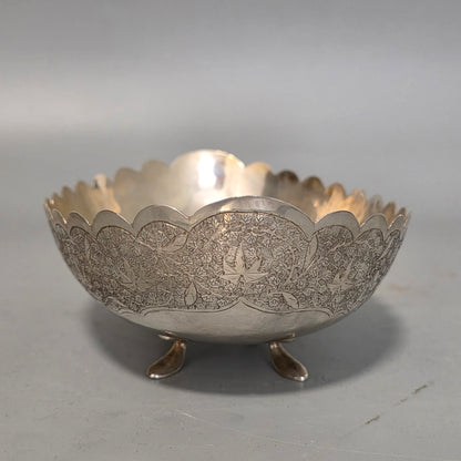 Delightful Quality Antique Persian Silver Engraved Oval Shaped Bowl