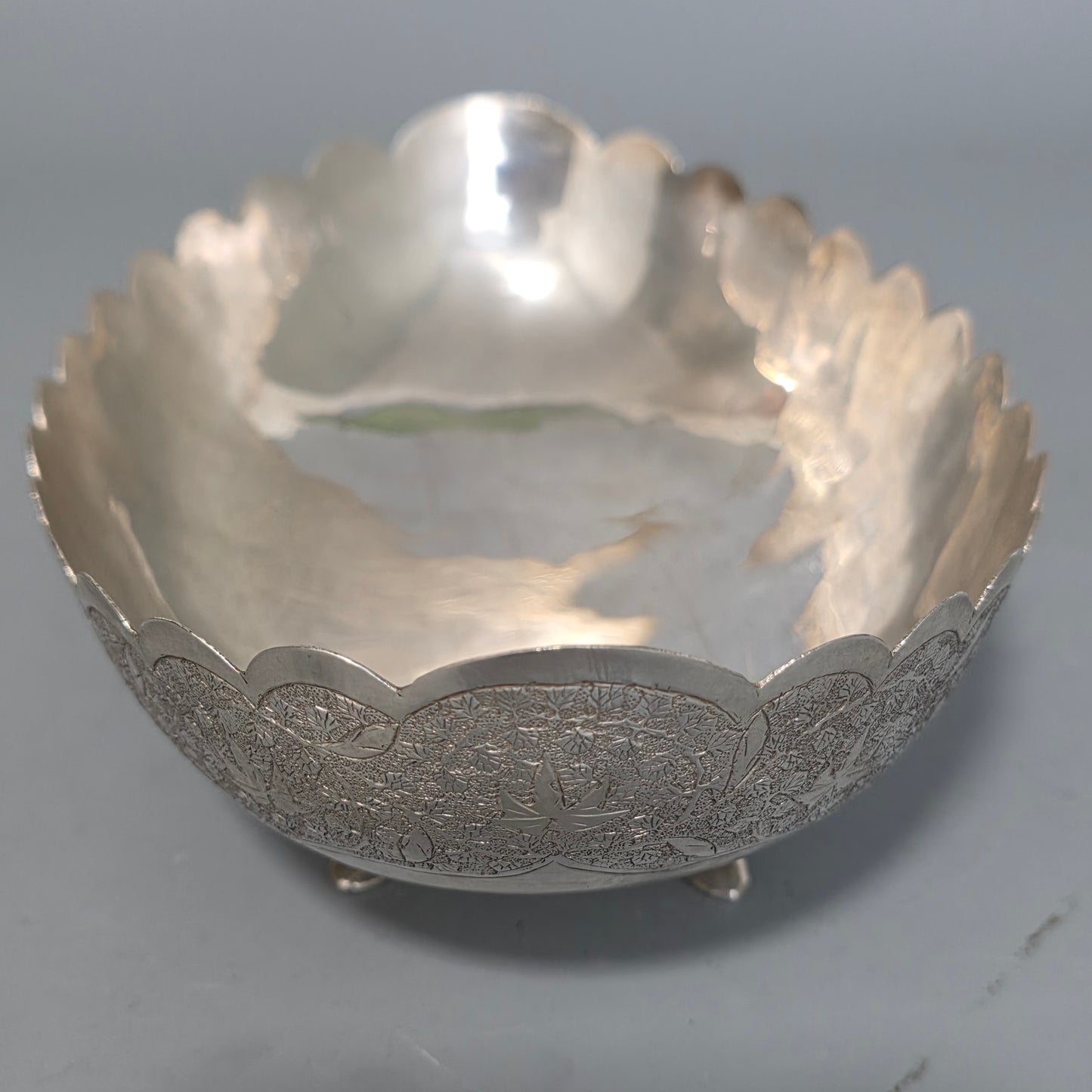 Delightful Quality Antique Persian Silver Engraved Oval Shaped Bowl