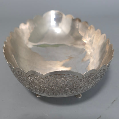 Delightful Quality Antique Persian Silver Engraved Oval Shaped Bowl
