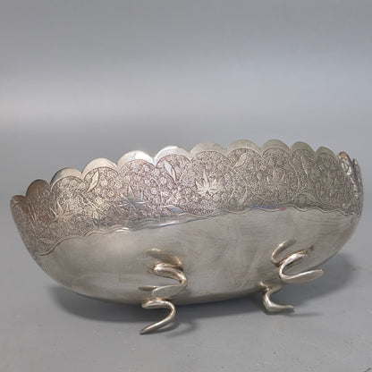 Delightful Quality Antique Persian Silver Engraved Oval Shaped Bowl