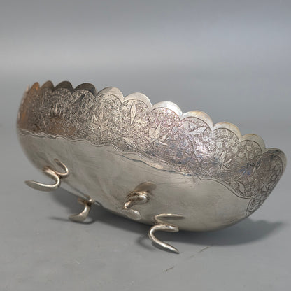 Delightful Quality Antique Persian Silver Engraved Oval Shaped Bowl