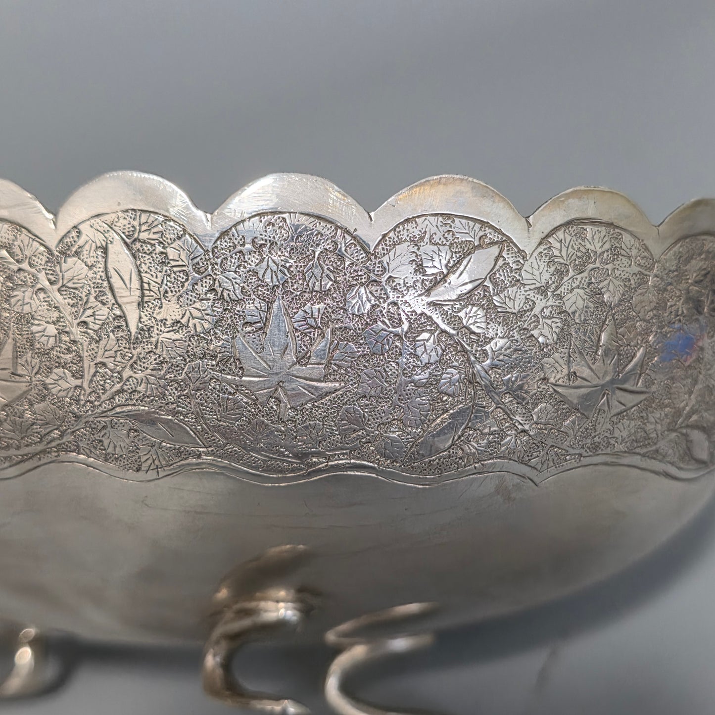 Delightful Quality Antique Persian Silver Engraved Oval Shaped Bowl