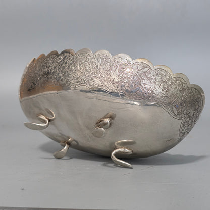 Delightful Quality Antique Persian Silver Engraved Oval Shaped Bowl