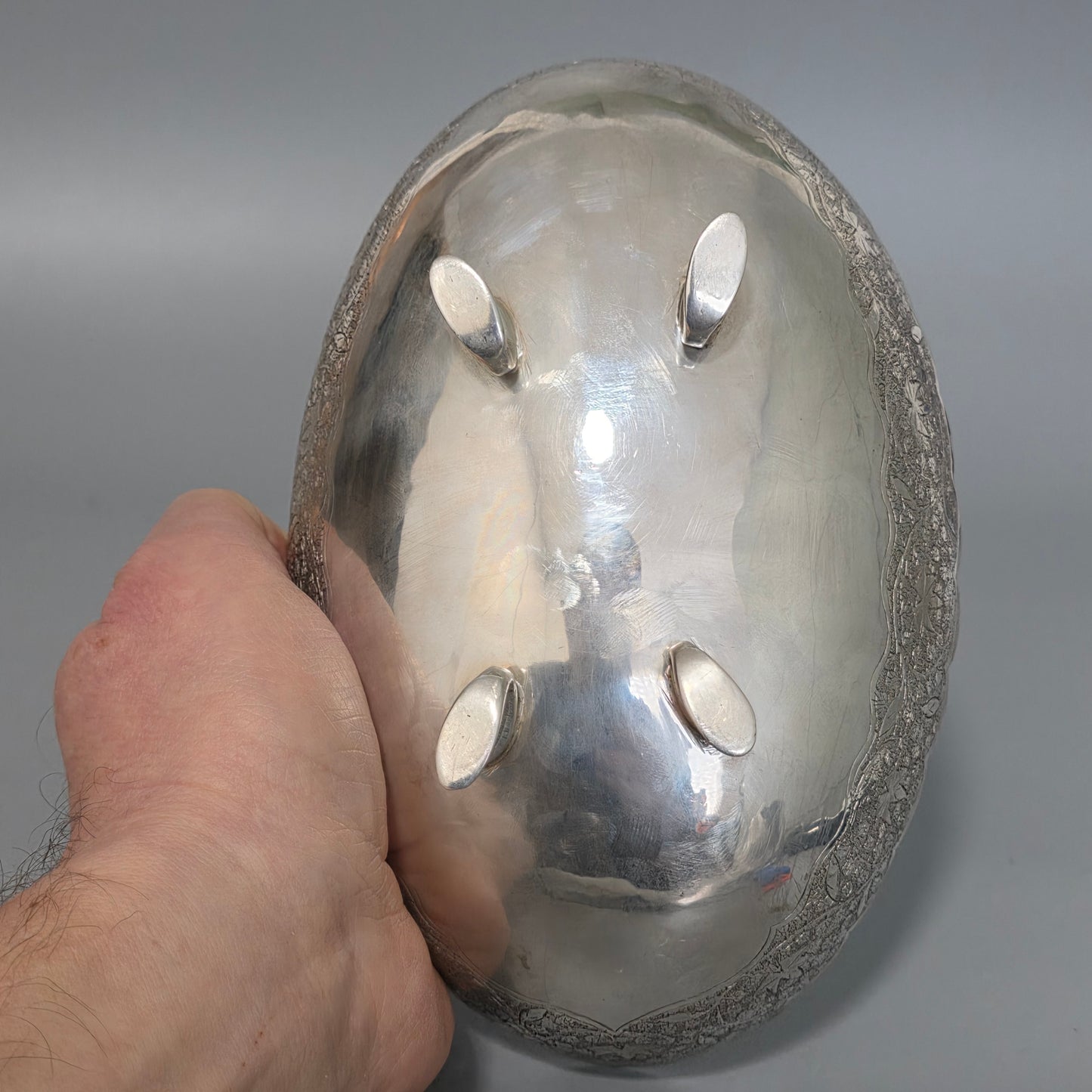 Delightful Quality Antique Persian Silver Engraved Oval Shaped Bowl