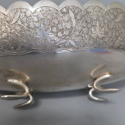 Delightful Quality Antique Persian Silver Engraved Oval Shaped Bowl
