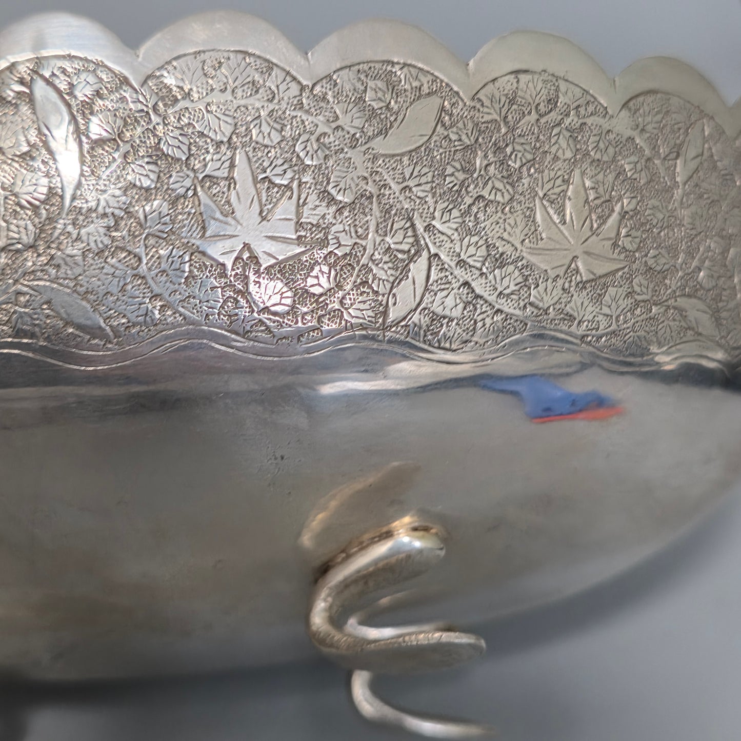 Delightful Quality Antique Persian Silver Engraved Oval Shaped Bowl