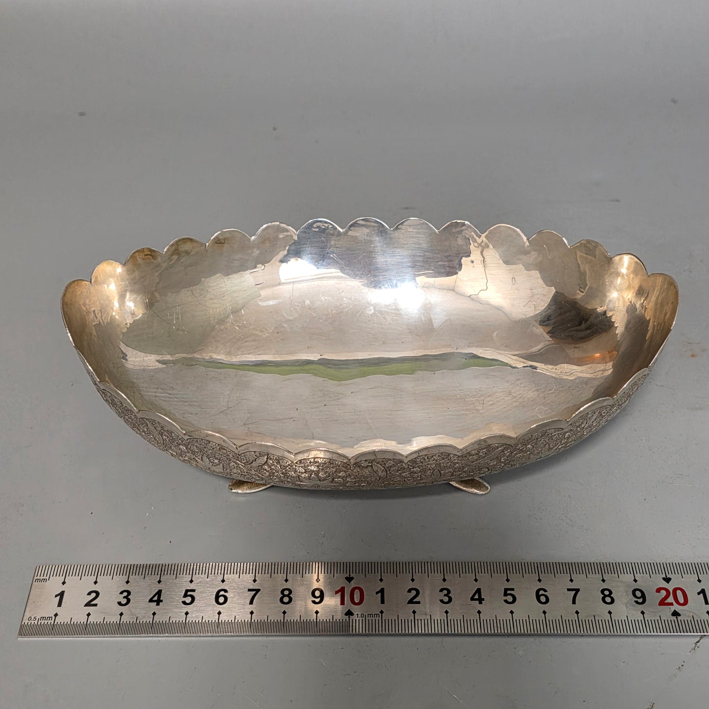 Delightful Quality Antique Persian Silver Engraved Oval Shaped Bowl